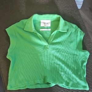 CHRLDR Green Ribbed Crop Polo Shirt